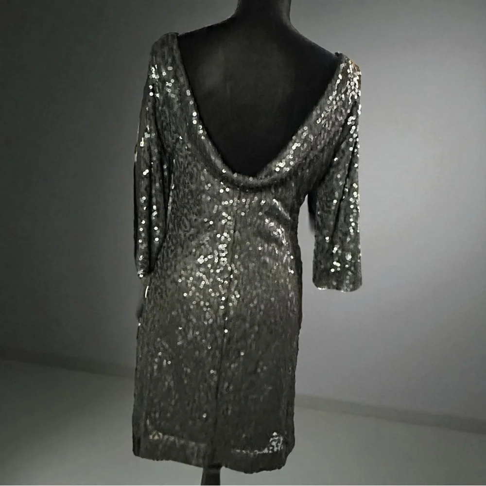 Jessica Simpson Black Sequin Long Sleeve Draped Back Mini Dress Sz 8 NWT - Picture 3 of 9